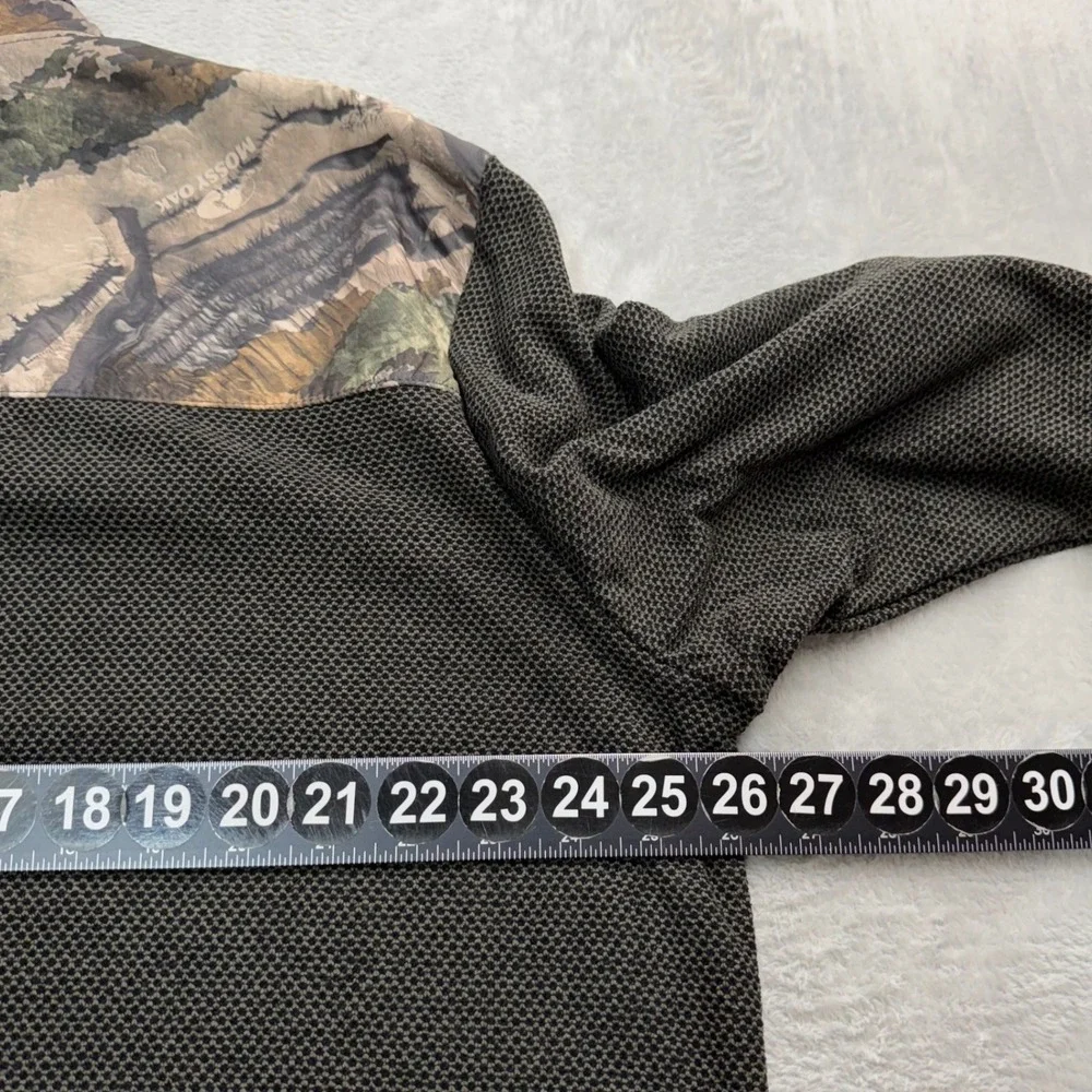 Mossy Oak 1/4 Zip Pullover Men XL Black Gray Camo Pocket Long Sleeve Hunting